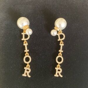 Faux Pearl Goldtone Dangle Pierced Earrings